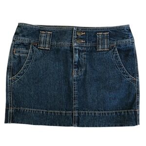 SO Mini Skirt Juniors Size 5 Dark Blue Denim Pocketed Y2K Button Up Casual